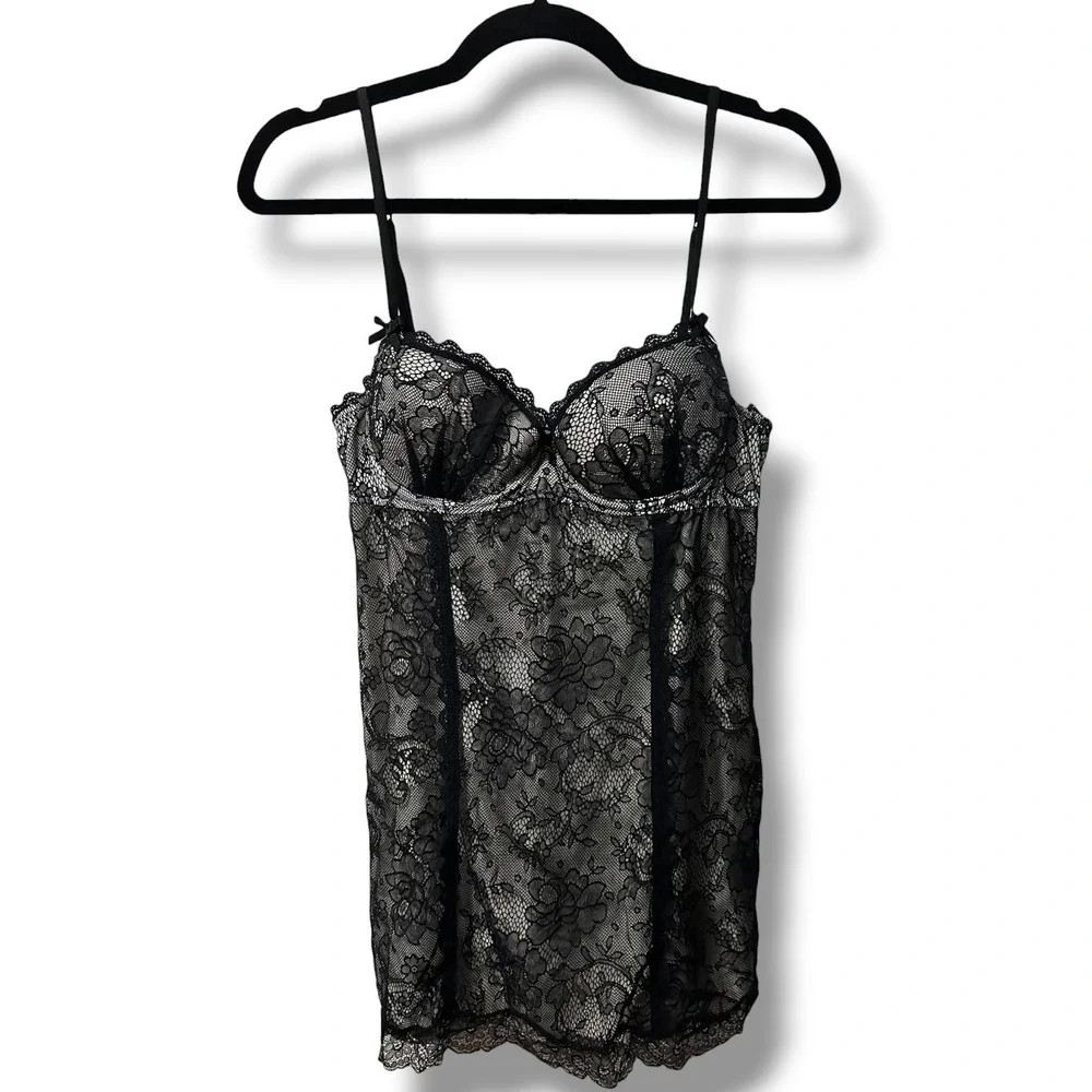 Victoria's Secret Sexy Little Things Black Lace Underwire Chemise Babydoll 36C
